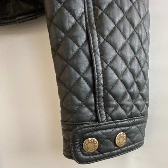 Dolce & Gabbana quilted black leather motorcycle bomber jacket sz IT 40 US 4 - Picture 8 of 11